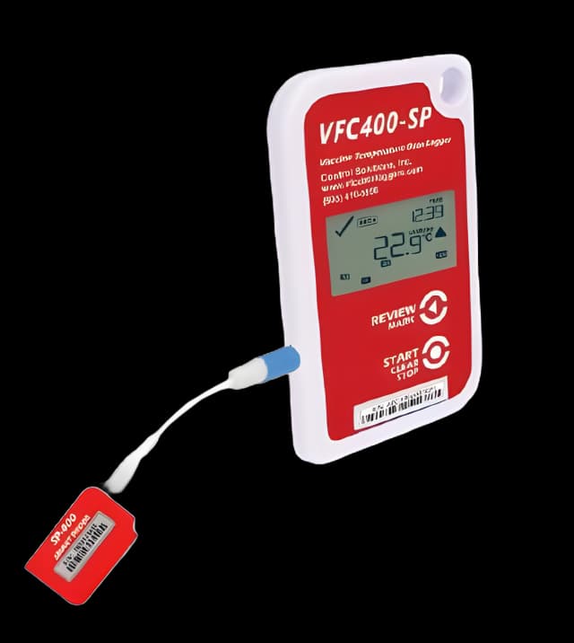 Refrigerator / Freezer Vaccine Data Logger with Alarm Kit LogTag® VFC400-SP® Fahrenheit / Celsius -40° to +210°F (-40° to +99°C) Glycol Bottle Probe Multiple Mounting Options Battery Operated