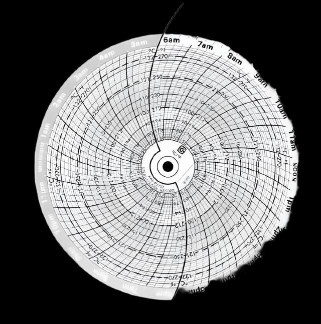 24-Hour Temperature Recording Chart Pressure Sensitive Paper 6-1/4 Inch Diameter Gray Grid