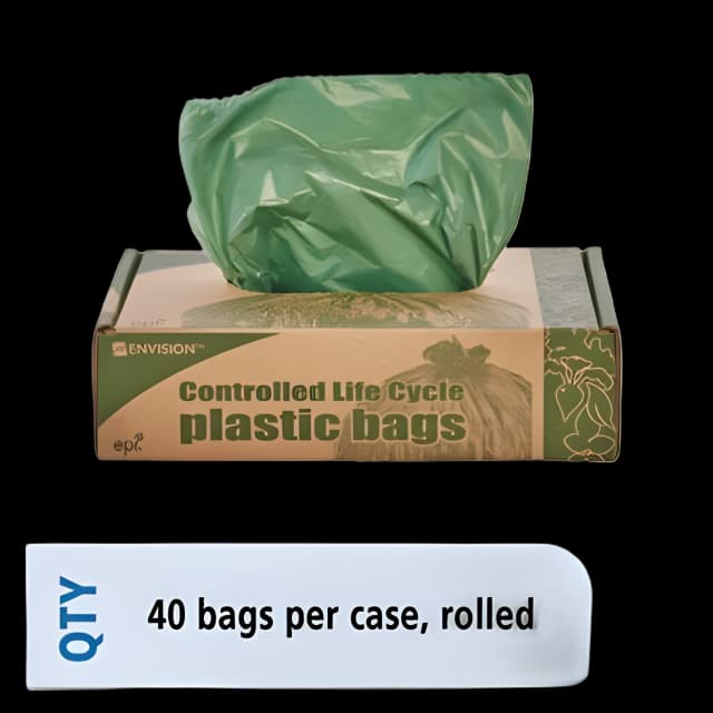 Controlled Life-Cycle Plastic Trash Bags, 33 gal, 1.1 mil, 33" x 40", Green, 40/Box