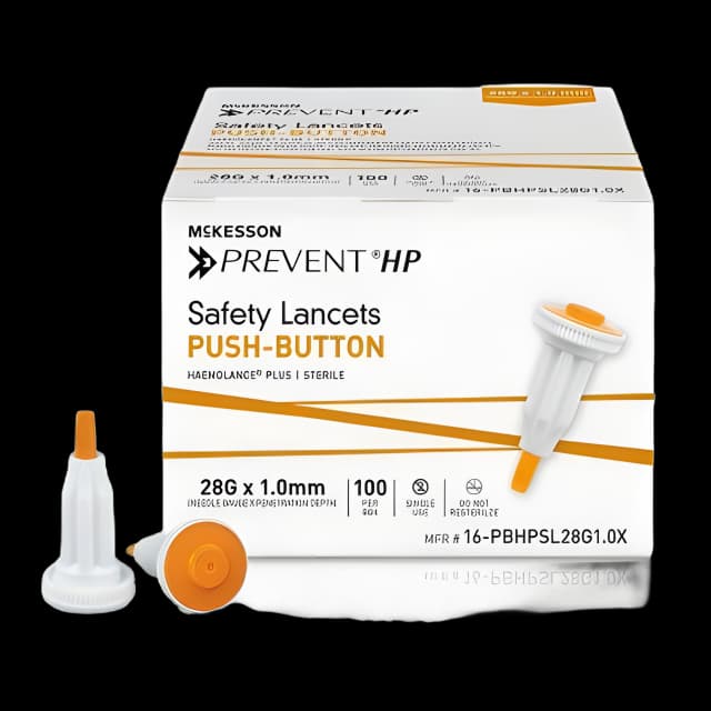 Safety Lancet McKesson Prevent® HP 28 Gauge Retractable Push Button Activation Finger - 16-PBHPSL28G1.0X