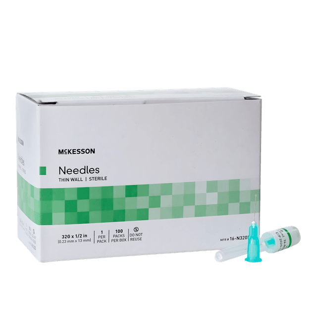 Hypodermic Needle 1/2” x 32G, Thin Wall, 100/bx