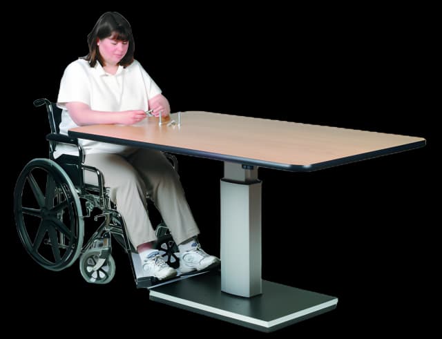 Electric Work Table 60L X 36 W X 27 to 43 H Inch Natural Oak High Pressure Laminate Top / Steel Frame