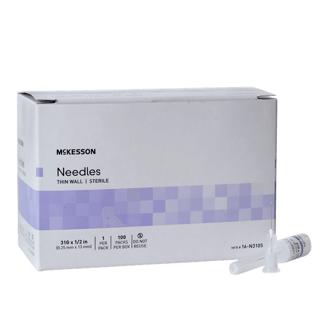 Hypodermic Needle 1/2” x 31G, Thin Wall, 100/bx