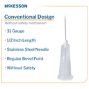 Hypodermic Needle 1/2” x 31G, Thin Wall, 100/bx