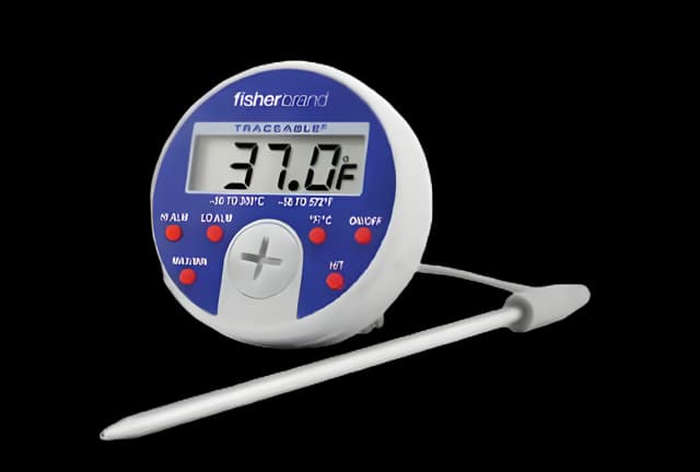 Digital Thermometer Fisherbrand™ Traceable™ Fahrenheit / Celsius -4°F to +572°F (-20°C to +300°C) Stainless Steel Probe Flip-out Stand / Magnet Battery Operated