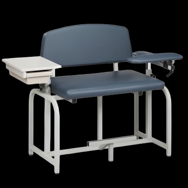 Blood Drawing Chair with Drawer Lab X Series Bariatric Extra Tall Single Adjustable Flip Up Armrest Slate Blue