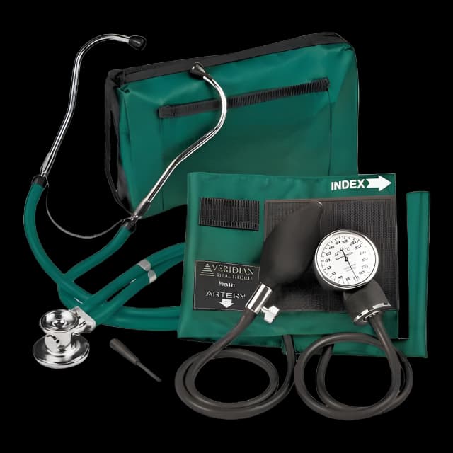 Reusable Aneroid / Stethoscope Set Veridian 27.9 to 41.6 cm Adult Cuff Dual Head General Exam Stethoscope - 02-12606