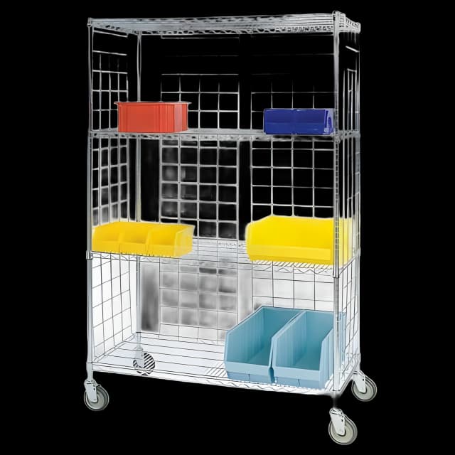 Enclosed Wire Cart Chrome 18 X 48 X 63 Inch Chrome 3 X 3 Inch
