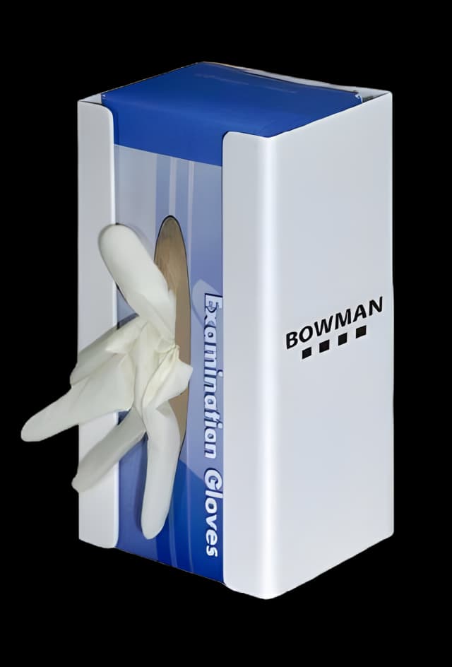 Glove Box Holder Bowman® Horizontal or Vertical Mounted 1-Box Capacity White 4-1/16 X 5-13/16 X 10-1/16 Inch Plastic