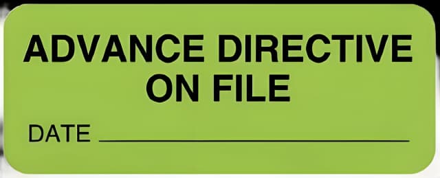 Pre-Printed Label UAL™ Advisory Label Fluorescent Green Paper ADVANCE DIRECTIVE ON FILE / DATE _________ Safety and Instructional 7/8 X 2-1/4 Inch