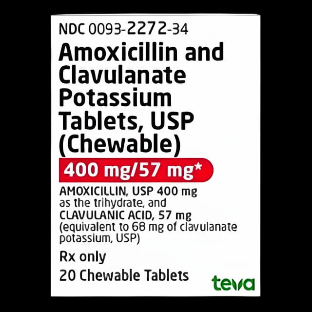 Amoxicillin/Potassium Clavulanate 400/57mg Chewable by Teva