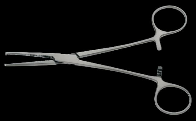 Hemostatic Forceps BR Surgical Kocher 5-1/2 Inch Length Surgical Grade Stainless Steel NonSterile Ratchet Lock Finger Ring Handle Straight Delicate, Serrated Tips with 1 X 2 Teeth