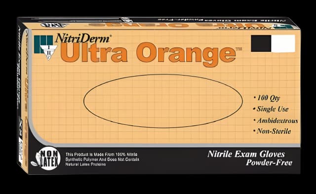 Exam Glove NitriDerm® Ultra Orange™ X-Large NonSterile Nitrile Standard Cuff Length Fully Textured Orange Fentanyl Tested