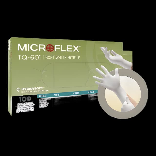 Exam Glove Soft White Nitrile* Medium NonSterile Nitrile Standard Cuff Length Textured Fingertips White Not Rated