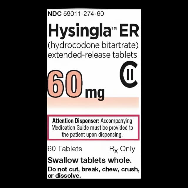 Hysingla™ ER Hydrocodone Bitartrate 60 mg Tablet Bottle 60 Tablets CII