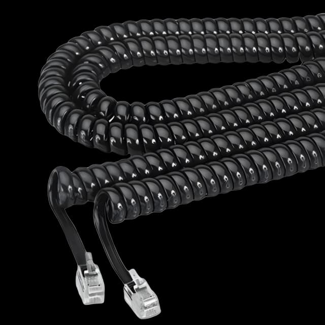 Coiled Phone Cord, Plug/Plug, 12 ft, Black