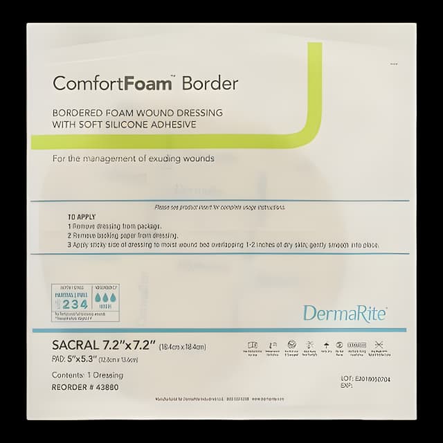 Foam Dressing ComfortFoam™ Border 7-1/5 X 7-1/5 Inch With Border Waterproof Backing Silicone Adhesive Sacral Sterile
