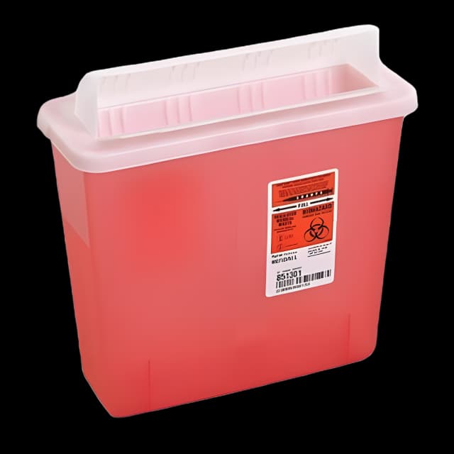 Sharps Container In-Room™ Translucent Red Base 11 H X 10-3/4 W X 4-3/4 D Inch Horizontal Entry 1.25 Gallon - 851301