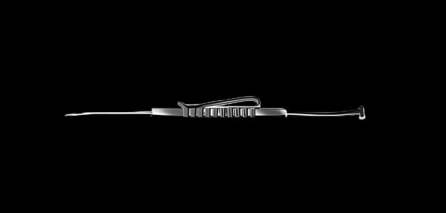Scleral Depressor Storz® Schocket 5-1/3 Inch Length Double-ended Depressor and Marker, Curved Marking End, 6 mm Wide Bar, 2.5 mm Teardrop Shape Tips Surgical Grade