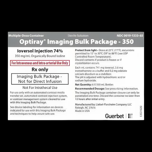 Optiray™ 350 Ioversol 74%, 350 mg / mL Injection Pharmacy Bulk Vial 500 mL - 00019133365