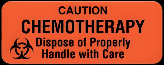 Pre-Printed Label UAL™ Warning Label Orange Paper Caution Chemotherapy Dispose of Properly Handle with Care Black Caution 7/8 X 2-1/4 Inch