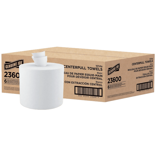 Centerpull Paper Towell Roll, 2 Ply, White, Fiber, 600 Sheets, 8.13" x 7.56", Green Seal Certified, 6 rl/cs