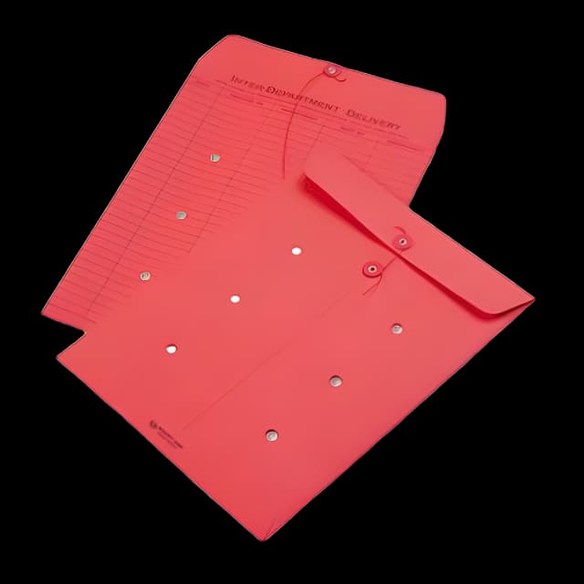 Colored Paper String and Button Interoffice Envelope, #97, One-Sided Five-Column Format, 10 x 13, Red, 100/Box