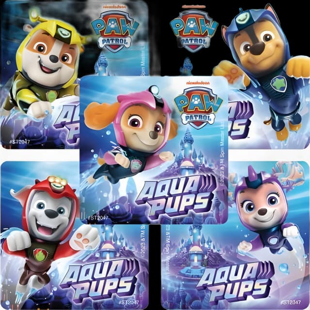 SmileMakers® 100 per Roll PAW Patrol Aqua Pups Sticker 2-1/2 Inch