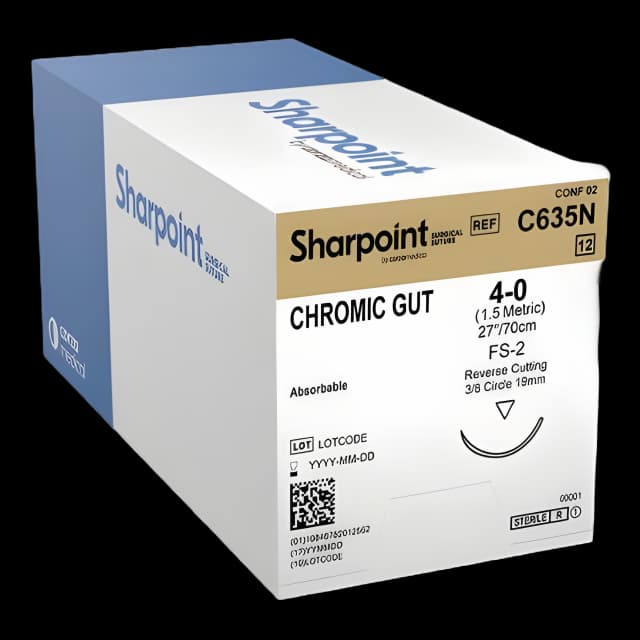 Absorbable Suture with Needle Surgical Specialties™ Chromic Gut DSM19 3/8 Circle Precision Reverse Cutting Needle Size 4 - 0