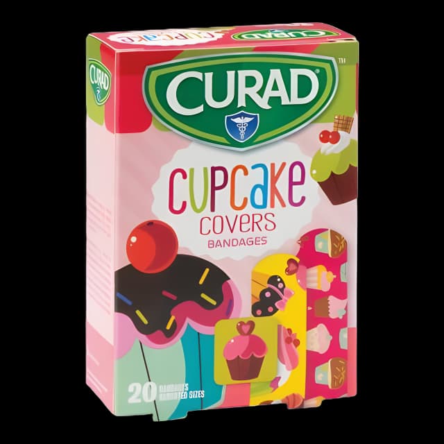 Adhesive Strip Curad® 3/4 X 3 Inch / 1 Inch Plastic Rectangle / Square Kid Design (Cupcakes) Sterile - BAN221