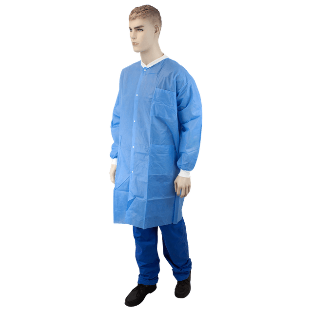 Lab Coat, Disposable w/ 3 Pockets, Medium, Blue, SMS