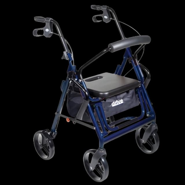 4 Wheel Rollator / Transport Chair drive™ Duet Blue Adjustable Height / Transport / Folding Aluminum Frame