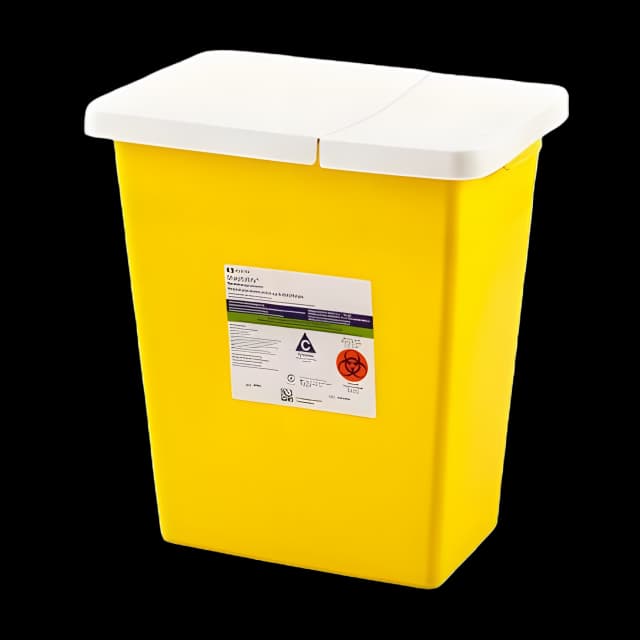 Chemotherapy Waste Container SharpSafety™ Yellow Base 17-1/2 H X 15-1/2 W X 11 D Inch Horizontal / Vertical Entry 8 Gallon