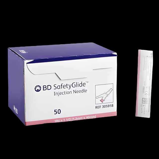Safety Hypodermic Needle SafetyGlide™ 1-1/2 Inch Length 18 Gauge Thin Wall Sliding Safety Needle