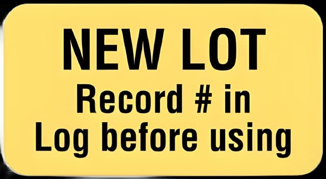 Pre-Printed Label UAL™ Advisory Label Yellow Paper NEW LOT Record # in Log before using Safety and Instructional 7/8 X 1-5/8 Inch