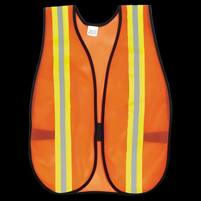Orange Safety Vest, 2" Reflective Strips, Polyester, Side Straps, One Size Fits All, Bright Orange