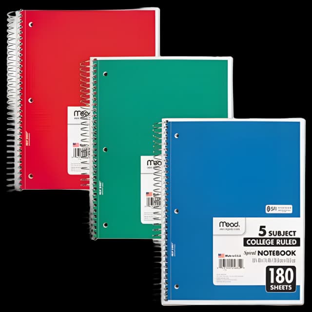 Spiral Notebook, 5-Subject, Medium/College Rule, Randomly Assorted Cover Color, (180) 10.5 x 8 Sheets