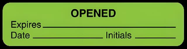 Pre-Printed Label Spee-D-Date® Advisory Label Green Paper OPENED Expires_________Date_____Initials_____ Quality Control Label 3/8 X 1-5/8 Inch