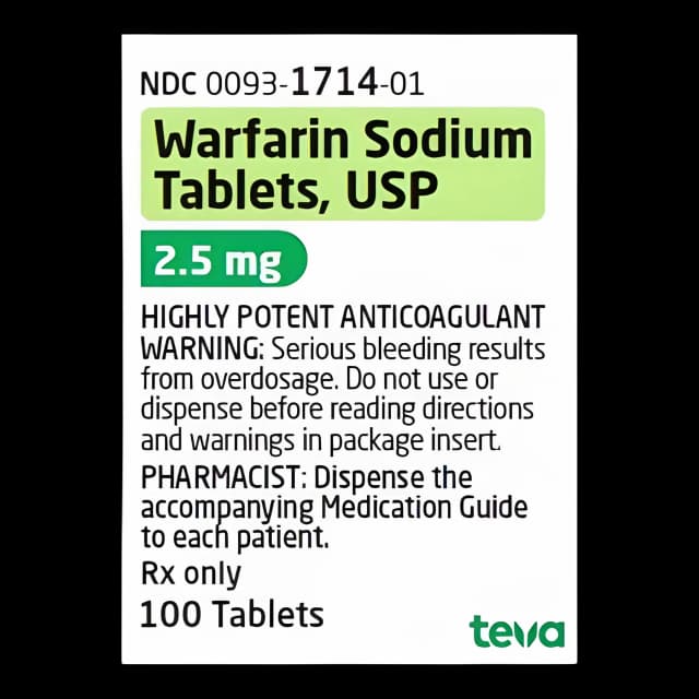 Warfarin Sodium 2.5 mg Tablet Bottle 100 Tablets - 00093171401