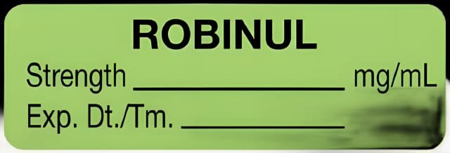 Drug Label Shamrock Anesthesia Label Robinul___mg/mL Green 1/2 X 1 Inch
