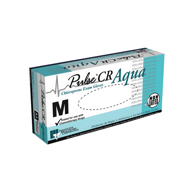 Pulse®️ CR, Aqua, PolyChloroprene Exam Gloves, Chemo Tested, XS, Non Sterile, PF, 200/bx, 10 bx/cs