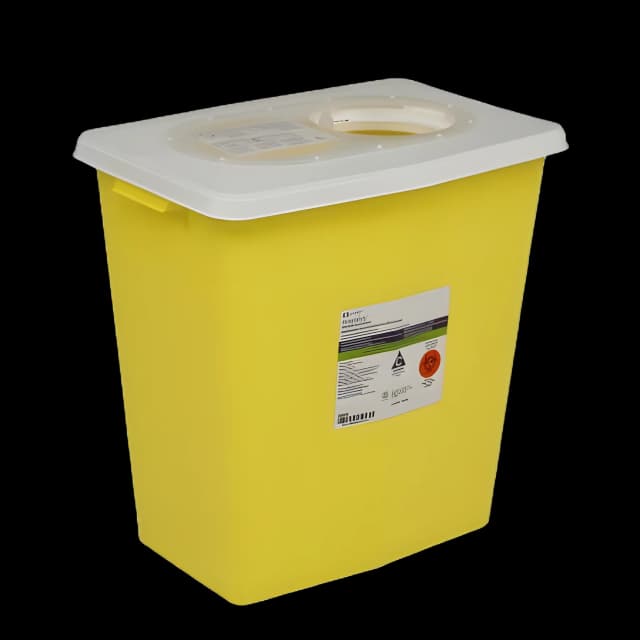 Chemotherapy Waste Container SharpSafety™ Yellow Base 18-3/4 H X 18-1/4 W X 12-3/4 D Inch Vertical Entry 12 Gallon