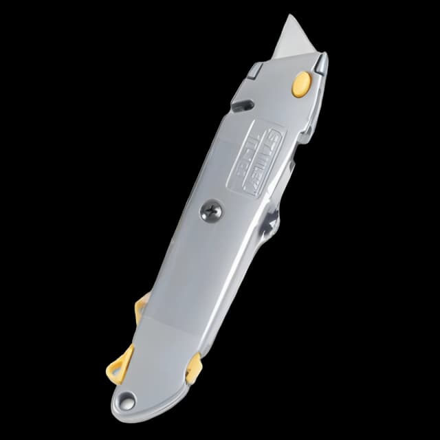 Quick-Change Utility Knife with Retractable Blade and Twine Cutter, 6" Metal Handle, Gray