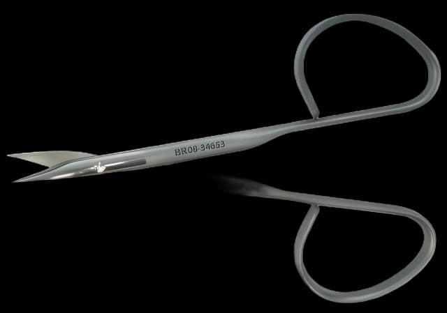 Operating Scissors BR Surgical Gradle 3-3/4 Inch Length Surgical Grade Stainless Steel NonSterile Ribbon Style Finger Ring Handle Slightly Curved Sharp Tip / Sharp Tip