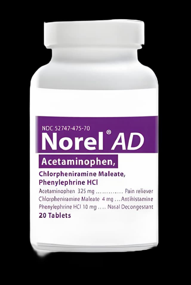 Cold and Sinus Relief Norel® AD 325 mg - 5 mg Strength Tablet 20 per Box