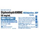Diphenhydramine HCl 50 mg / mL Injection Vial 1 mL - 00641037625