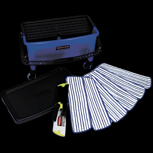 Wet Finish Mop Kit Rubbermaid® Commercial Blue / Black / White Microfiber NonSterile
