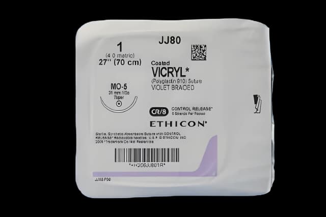 Absorbable Suture with Needle Coated Vicryl™ Polyglactin 910 MO-5 1/2 Circle Taper Point Needle Size 1 Braided