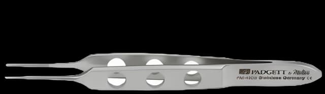 Dressing Forceps Padgett® Bishop-Harmon-Iris 3-1/4 Inch Length Surgical Grade Stainless Steel NonSterile NonLocking Fenestrated Thumb Handle Straight 0.6 mm Serrated Tips