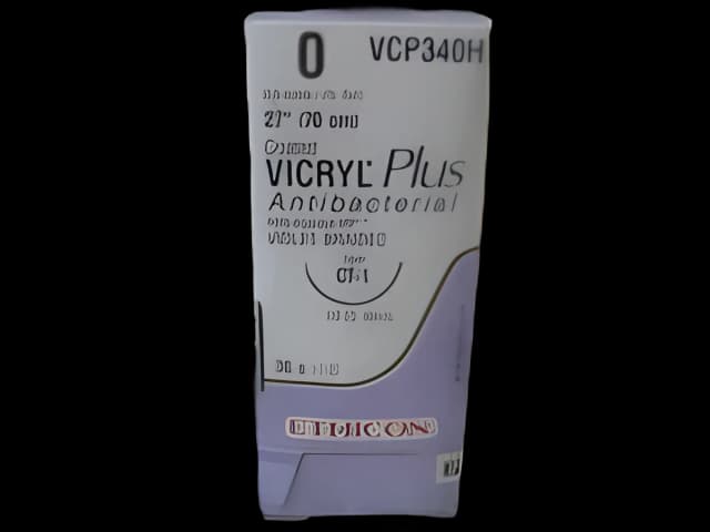 Absorbable Antibacterial Suture with Needle Coated Vicryl™ Plus Polyglactin 910 CT-1 1/2 Circle Taper Point Needle Size 0 Braided - VCP340H